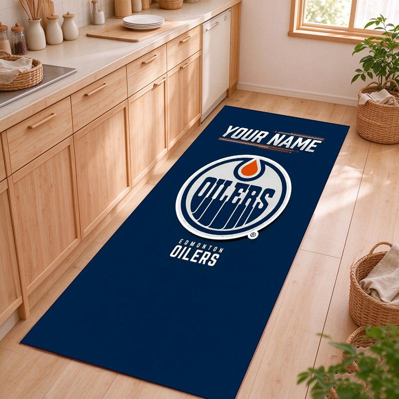 Edmonton Oilers Customizable name kitchen floor mat easy to clean and wipe down Suitable for kitchens living rooms and entryways—a perfec