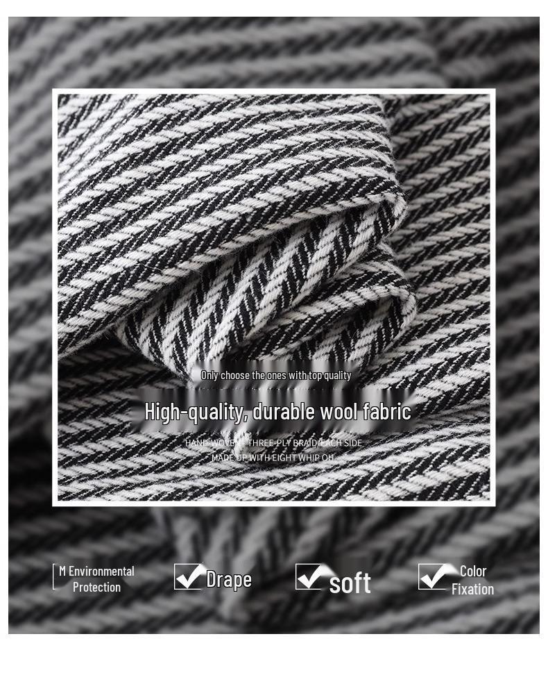 Petite Coffee Pinstripe Casual Women's Wide-Leg Pants, Drawstring High Waist, Relaxed Fit - Perfect for Spring & Autumn.