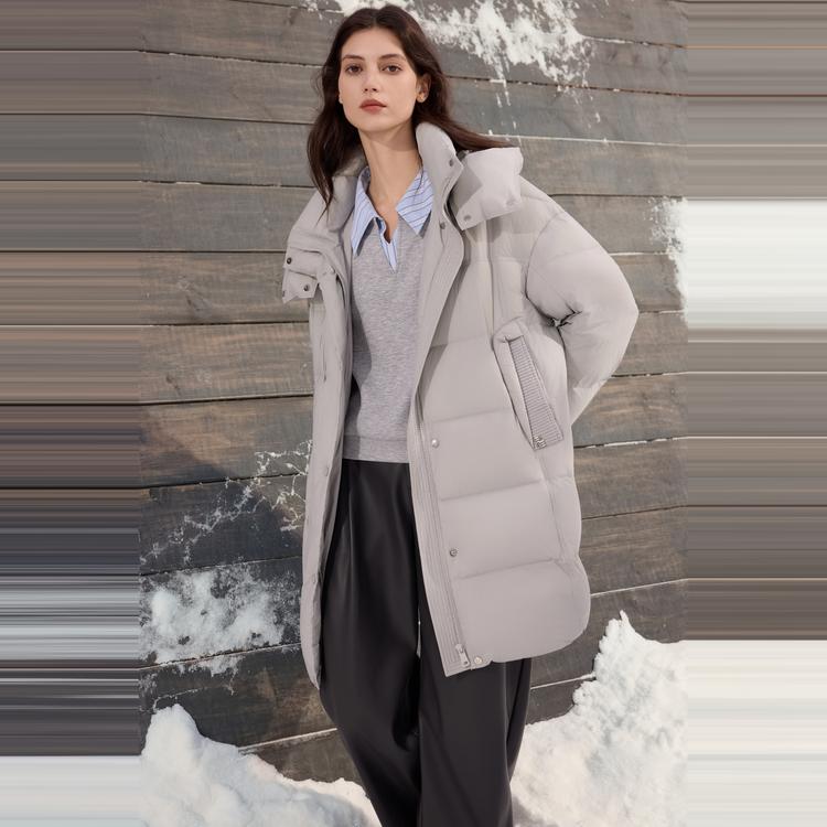 ELLE Solid Color Loose Long Basic Down Jacket Women outerwear EY52872
