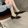 2025 New Pointed Inner Thick Heel Woolen One-word Buckle Versatile Commuter Soft Sole Foot Cover Women's Warm Single Shoes