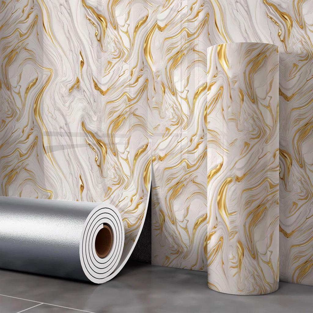 Gold-Plated Marble-Style Waterproof Wall Stickers for TV Backgrounds