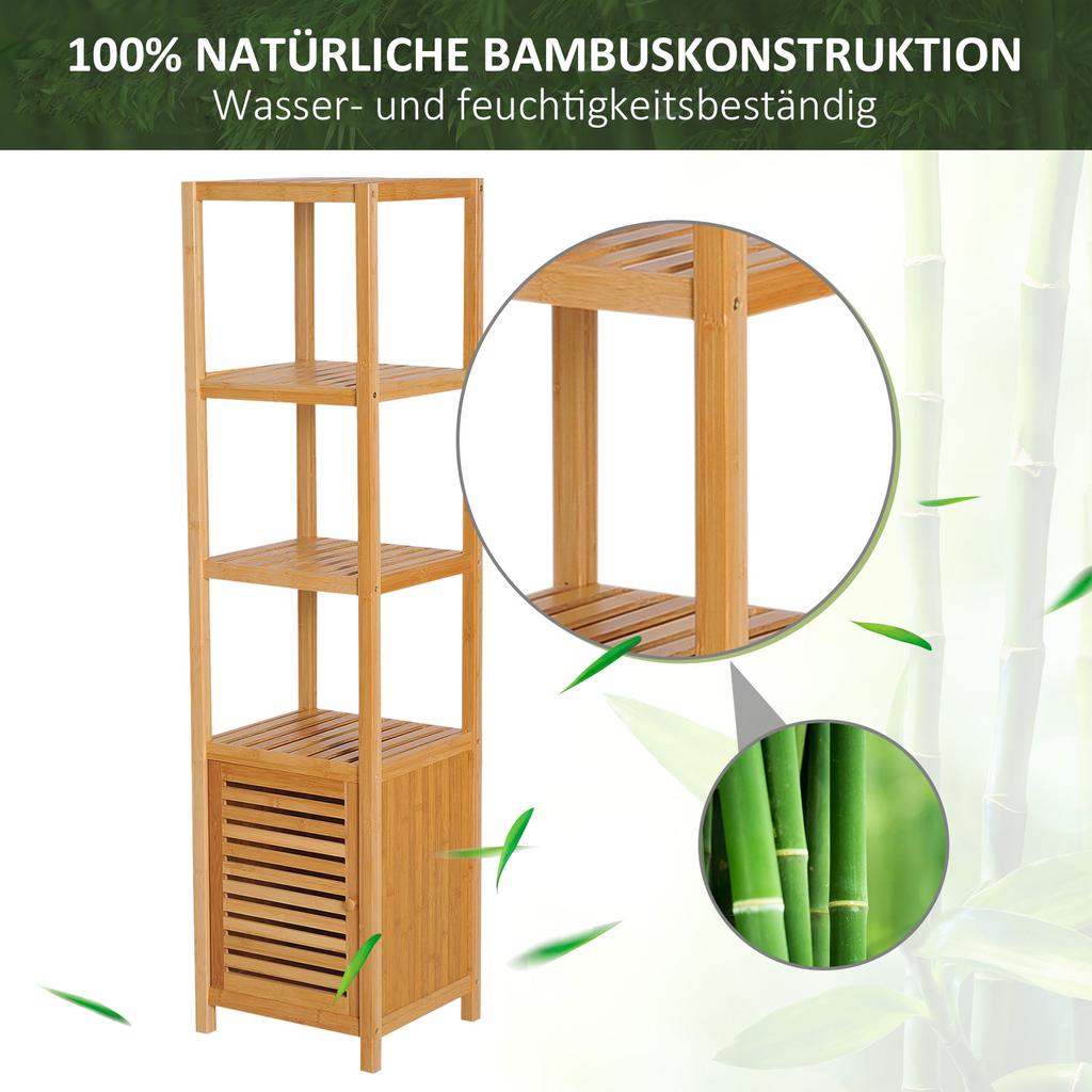 Bathroom Cabinet, Freestanding, 3 Shelves, Narrow & Tall, Louvered Door, 36 x 33 x 140 cm