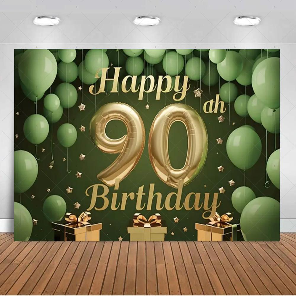 

Happy 90th Birthday Background Banner 90th Birthday Party Decorations Glitter Backdrop Supplies Gold Balloons Photography Props 120X90CM