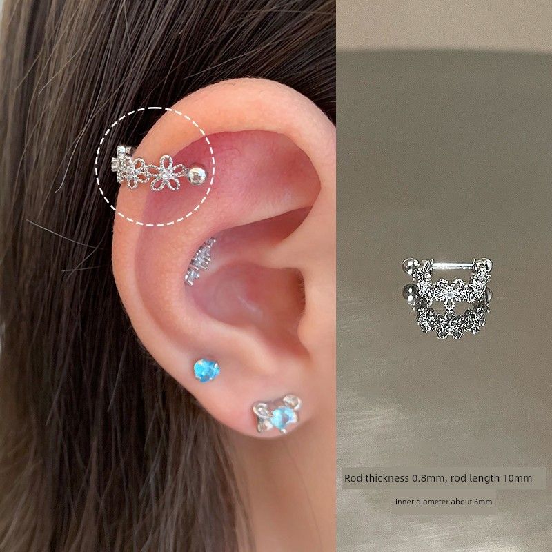 

Ringring Store U-Shaped Ear Bone Stud Ring Medical Titanium Steel Ear Studs Small Titanium Alloy Circle Ear Cuff Female Eardrop Earring U-shaped hollow flower 1