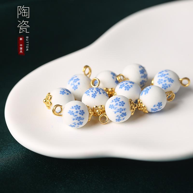 Ceramic Beads Buttons Blue And White Porcelain Decorative Buttons Chinese National Style Retro Cheongsam Buttons Hanfu Tang Suit Shirt Buttons