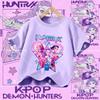 2026 New K-pop Demon Hunter - Girls' Cotton Short-Sleeved Sport Shirt for Children Aged 1-12, Summer T-Shirt with Cartoon Print