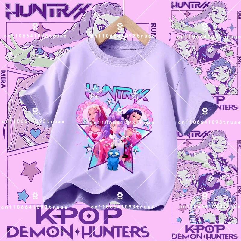 2026 New K-pop Demon Hunter - Girls' Cotton Short-Sleeved Sport Shirt for Children Aged 1-12, Summer T-Shirt with Cartoon Print