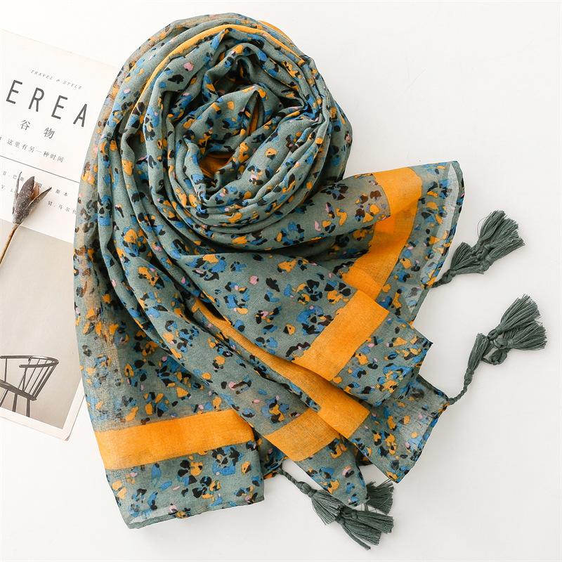 Winter Soft Thin Green Polka Floral Tassel Viscose Shawl Scarf Lady High Quality Print Pashmina Stole Bufandas Muslim Hijab