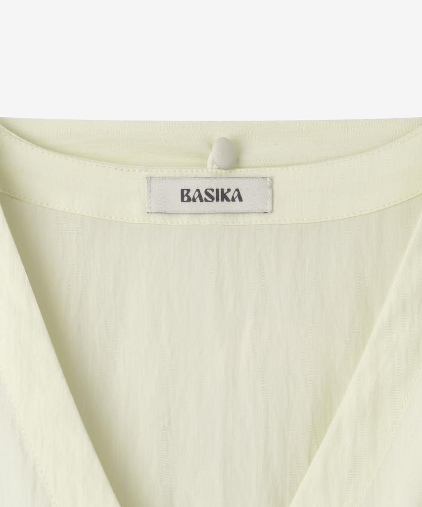 BASIKA V-Neck Pleated Tie Blouse (Butter)