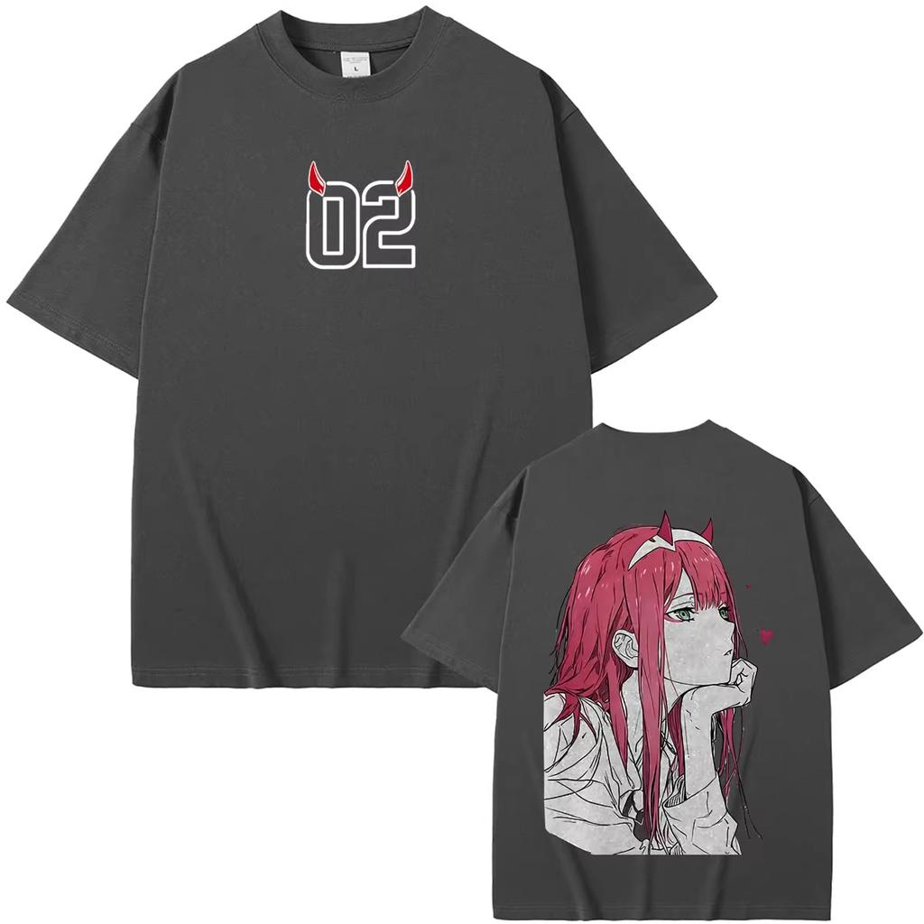 Anime DARLING In the FRANXX Zero Two 90s Comic‑Style Graphic Print Unisex Casual Loose‑Fit Y2K Men's Fashion T‑Shirt