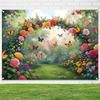 2D Fairy Tale Floral Arch Background, Enchanted Garden with Butterflies Themed Backdrop