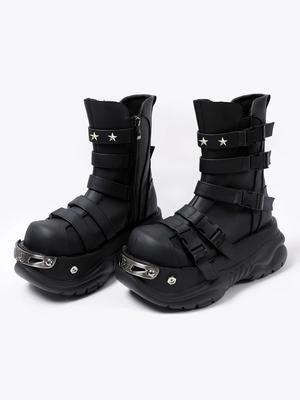 Original Design Platform Female Autumn and Winter Metal Punk Girl Elevator Ankle Round Head Trendy Cool Motorcycle Boots