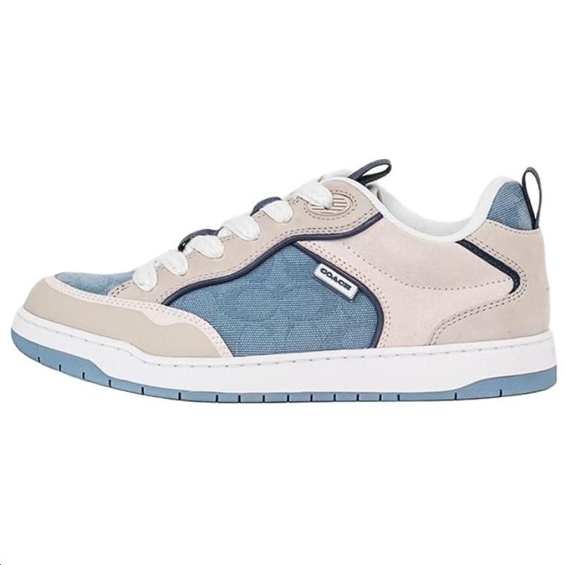 

Coach C023 Sneaker Fabric Cow Split Leather Round Toe Lace-Up Low-Top Skate Shoes Men Sneaker Gray Blue CAX36-XUK 42