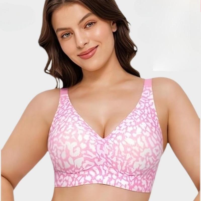 Coppa Gelatina Stampa Leopardo Scollatura a V Profonda Senza Cuciture Senza Ferretto Taglie Forti Comfort Intimo per Donne Uso Quotidiano