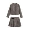 2025 Spring Women's Elegant Long-Sleeved Coat & Pleated Skirt Set