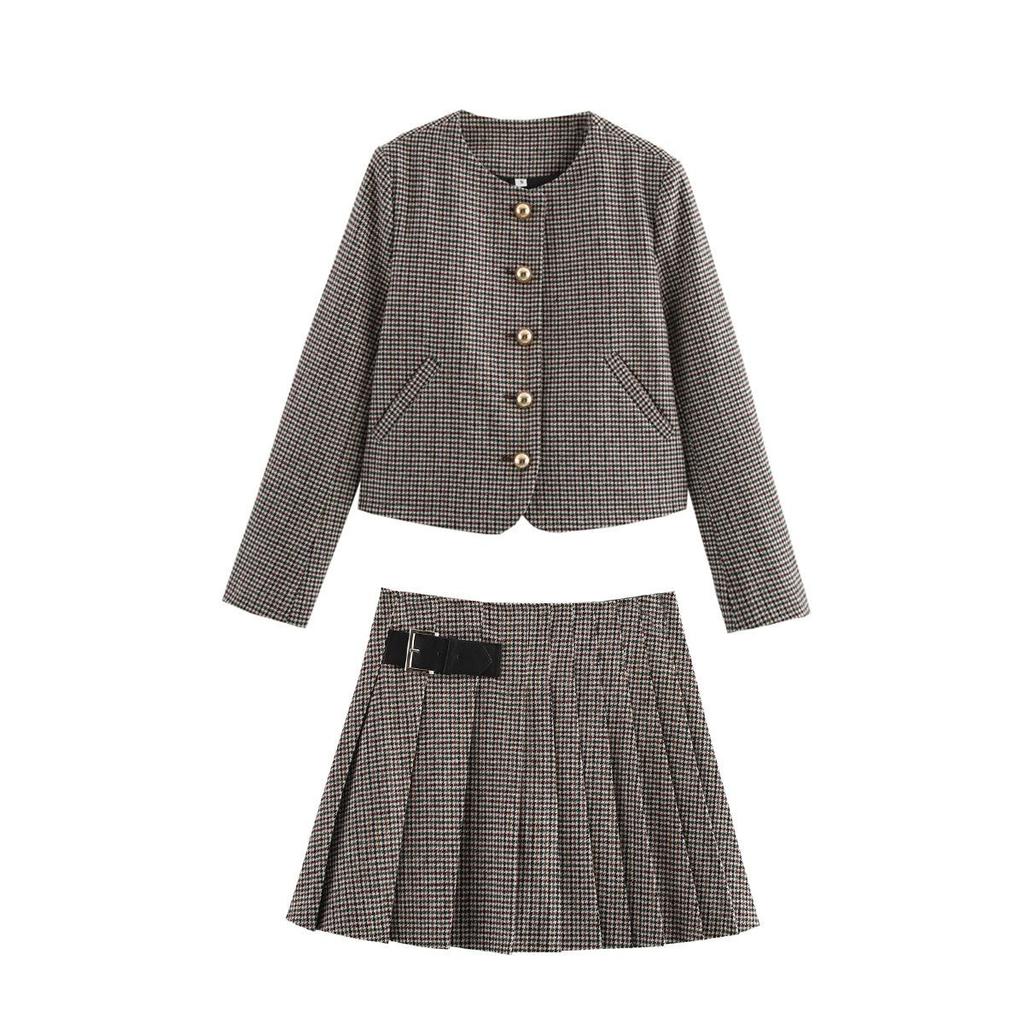 2025 Spring Women's Elegant Long-Sleeved Coat & Pleated Skirt Set