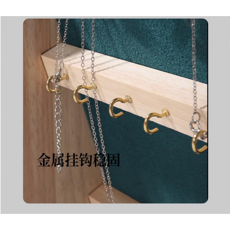 Wooden Slant Jewelry Display Stand Desktop Organizer Rings Necklaces Vintage Style
