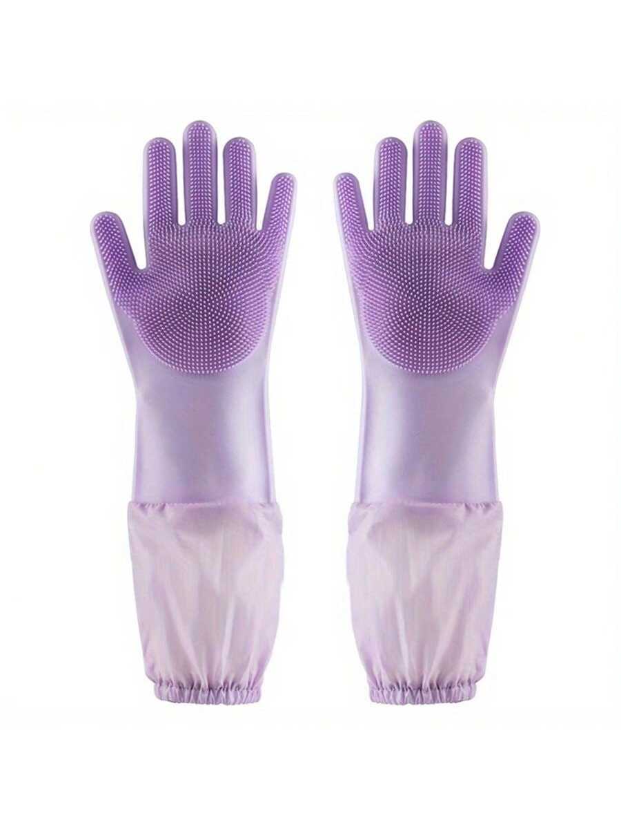 1 pc Lengthened waterproof dishwashing gloves, multifunctional and durable silicone gloves, perfect for kitchen, laundry фиолетовый