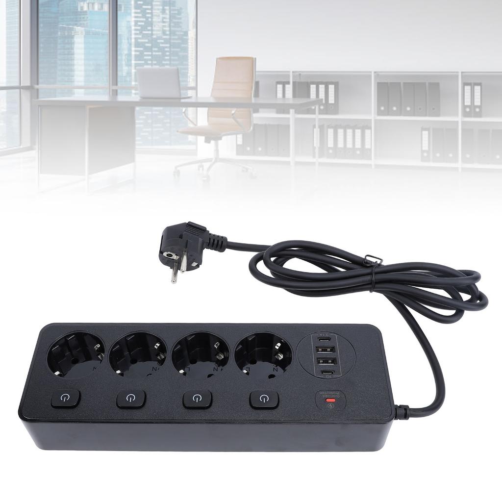 3250W Power Strip, with 4 2-Pin Sockets, 2 Fast Type-C Ports, 2 USB Ports, Independent   Overload  , Material