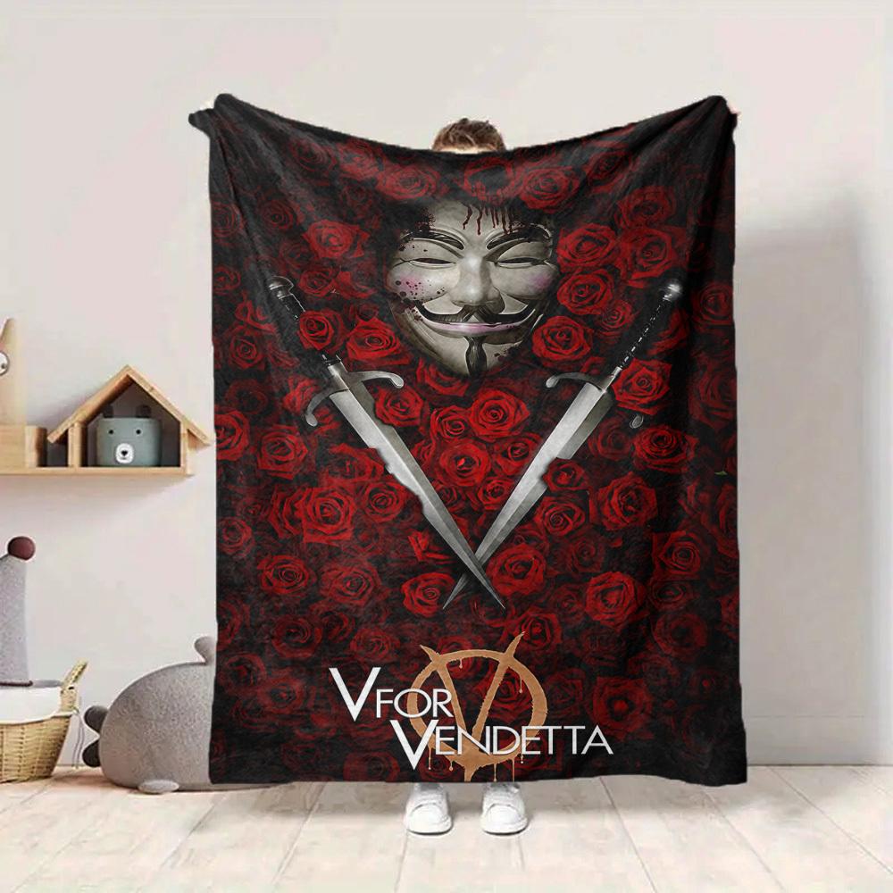1pc V for Vendetta Flannel Throw Blanket - HD Printed Lightweight Soft Warm All-Season Blanket for Sofa, Bed, Travel, Camping 092