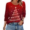Women's Fashion Casual 3/4 Christmas Print Color Shirt Women's Round Neck Tops