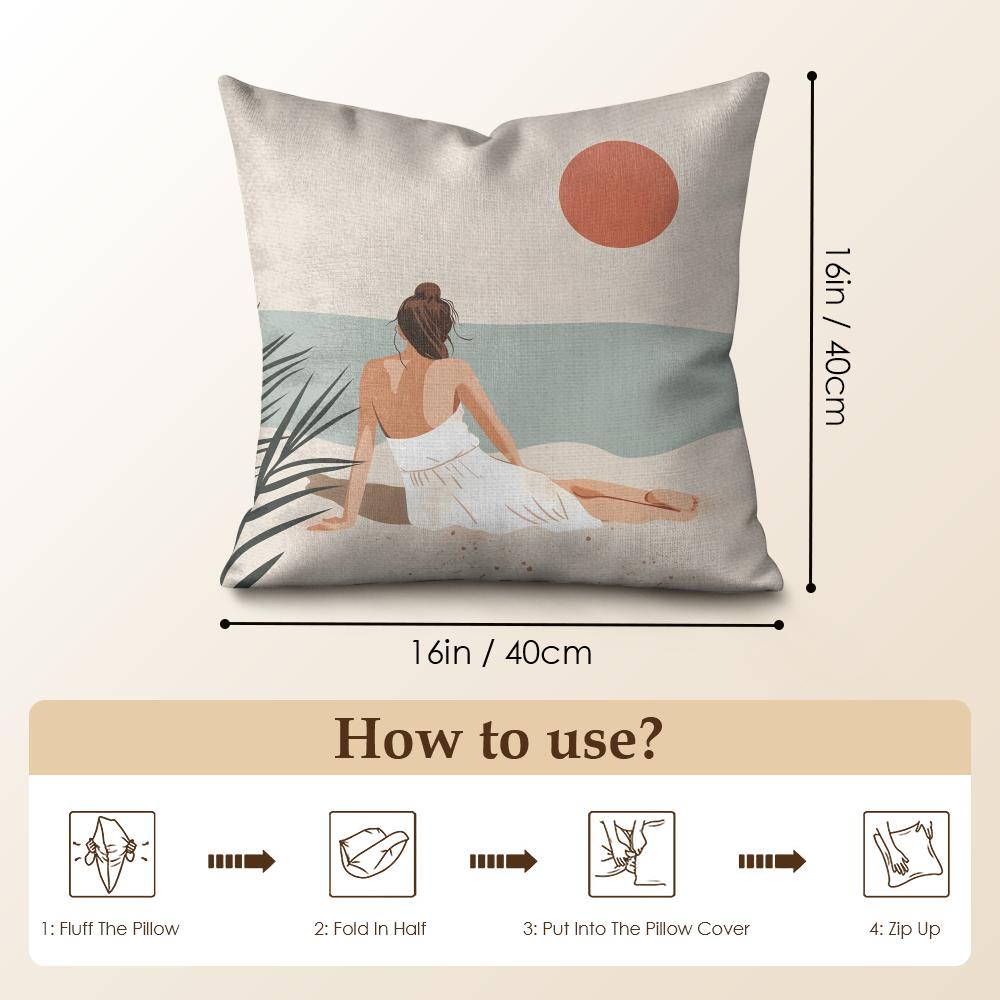 Summer Surfing Ins Art Cushion Cover Natural Linen Organic Fabric Double-Sided Printing Sofa Home Decor Gift Pillow Case