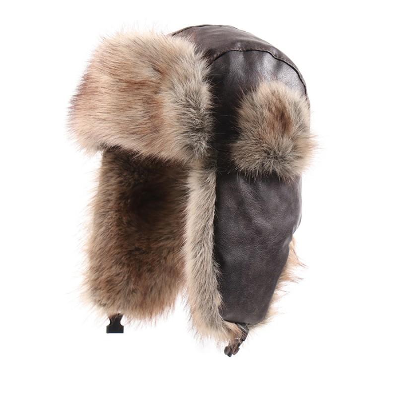Winter Warm PU Leather Beanie Hat With Fleece Ear Flaps Unisex Thick Knit Cap Cold Weather Outdoor Cycling