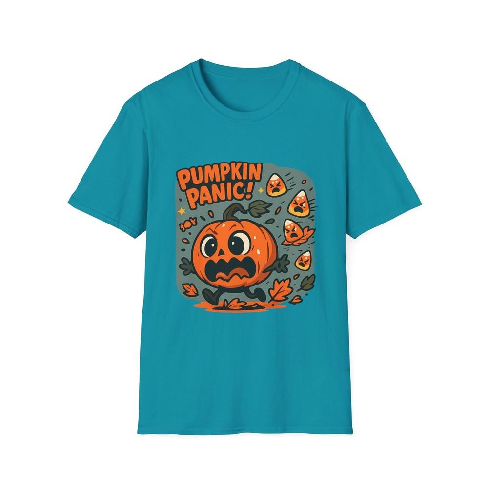 

Unisex Softstyle T-Shirt Pumpkin Panic Funny Candy Corn Halloween Fall Cute XL