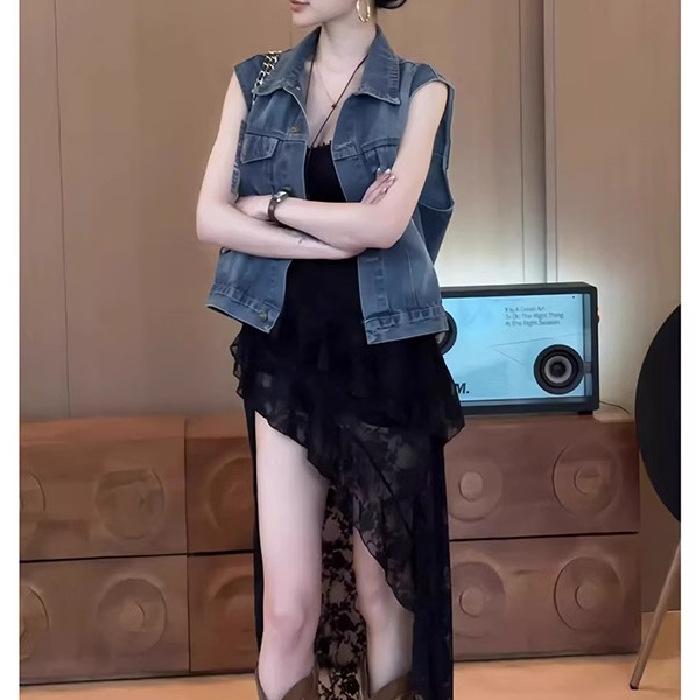 Spice Girl Irregular Lace Suspender Dress Women's 2026 Summer New Fashion Temperament Skinny Design Long Dress