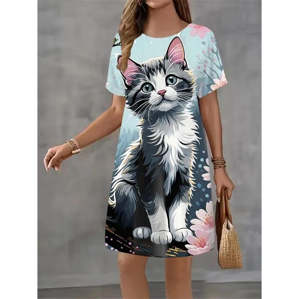 Fashion Versatile Casual T-Shirt Dress Comfortable Crew Neck Loose Casual Dresses