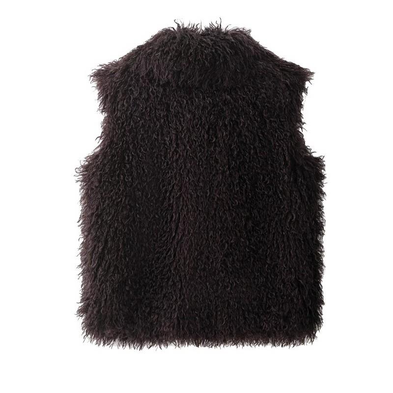 Womens Faux Fur Vest Solid Color Single-Breasted Turn-Down Collar 2025 Fall