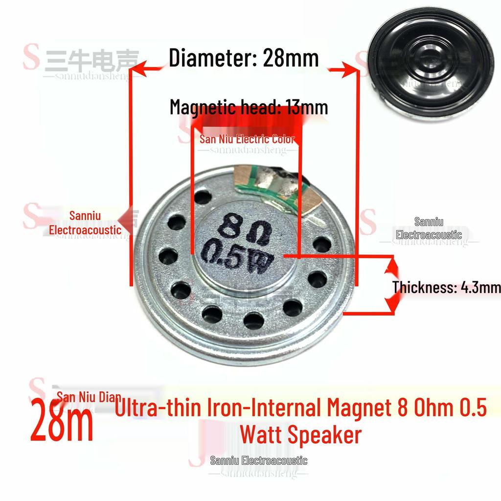 28mm 2.8cm Ultra-Thin Round Iron Shell 0.5W 8 Ohm Speaker with Internal Magnet