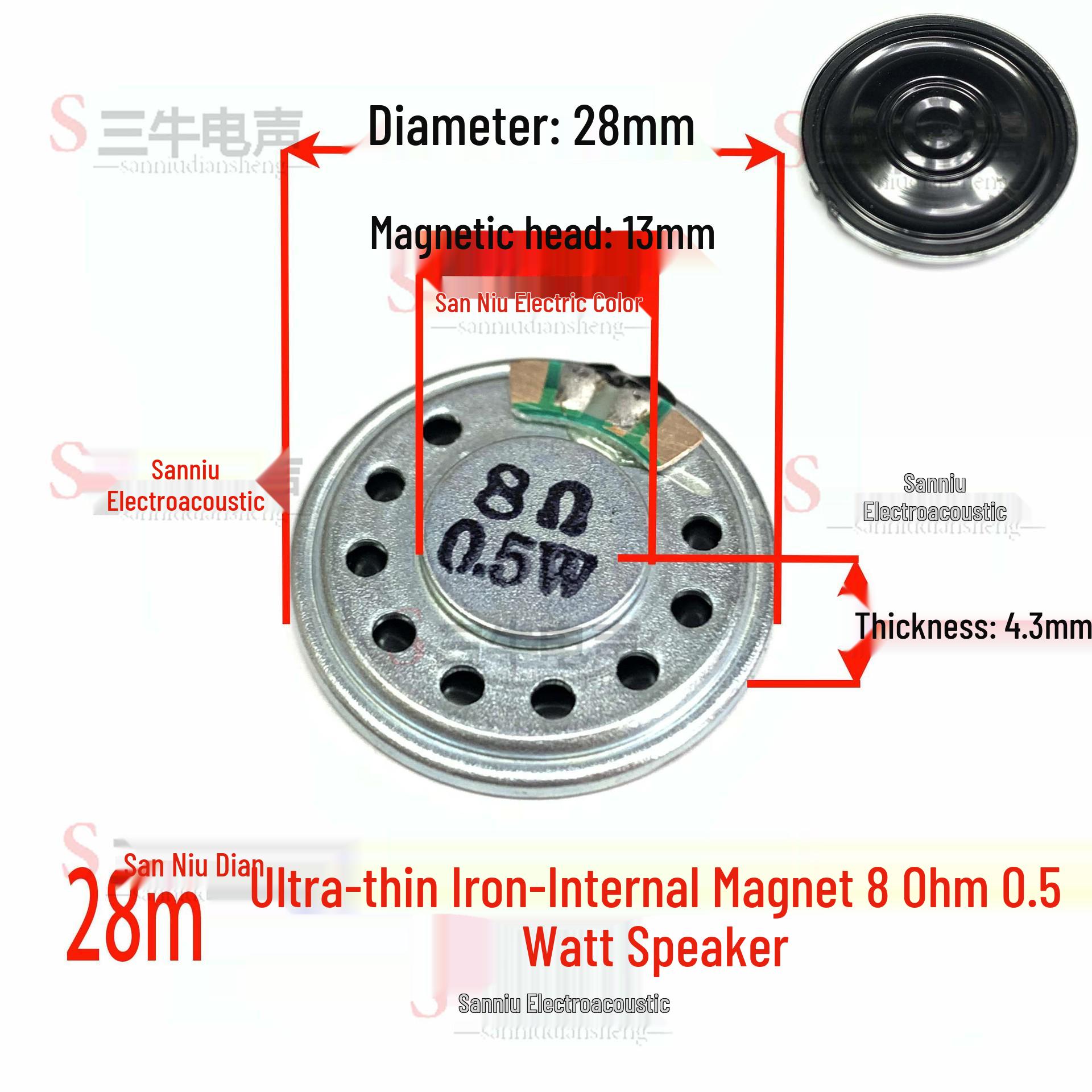 28mm 2.8cm Ultra-Thin Round Iron Shell 0.5W 8 Ohm Speaker with Internal Magnet