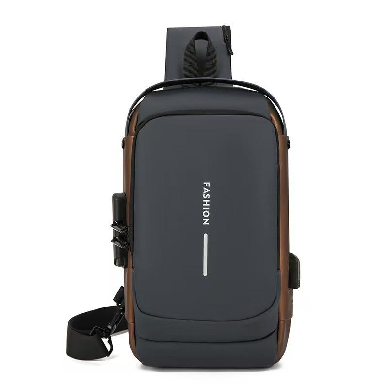 Men's breast bag USB charging multi-function shoulder commuting simple password lock portable messenger bag