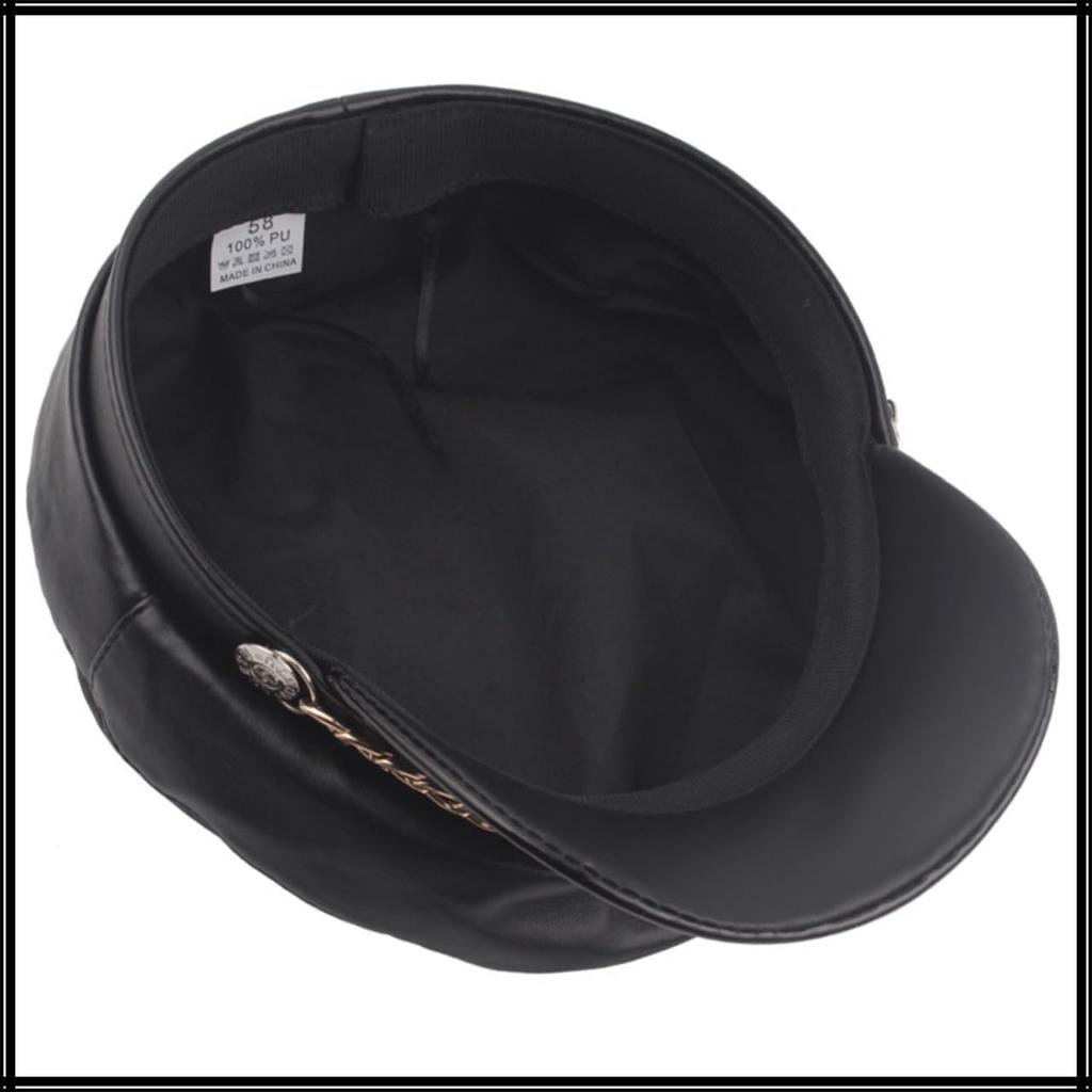 Marine Cap Leather Black Casquette Stylish Hat for Travel Women and Men CZ196 [White Fang] (Black)