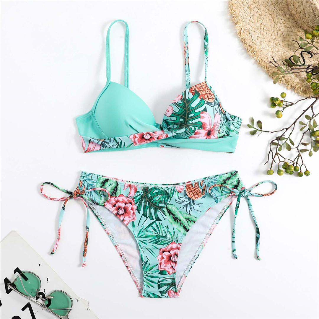 

S-XL сексуальный бюстгальтер с цветочным принтом и цветочным принтом, женский купальник, женский купальник, комплект из двух частей, бикини с чашкой, купальный костюм, купальный костюм L синий