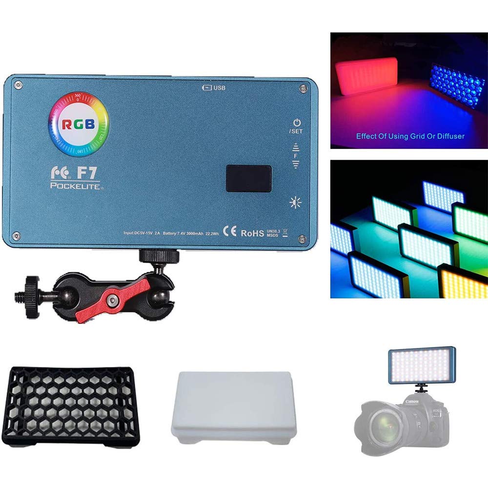 

FalconEyes F7 12W RGB Light with Honeycomb Soft Mini Pocket Camera Light Magnetic Adsorption Function CRIT97 4060LUX Rechargeable Video Light Bi-Color