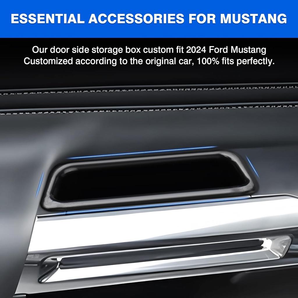 Autorder Door Side Storage Box for 2024 Ford Mustang Accessories Armrest Phone Container Door Organizer Handle Pocket Tray with Anti-slip Mat 2PCS