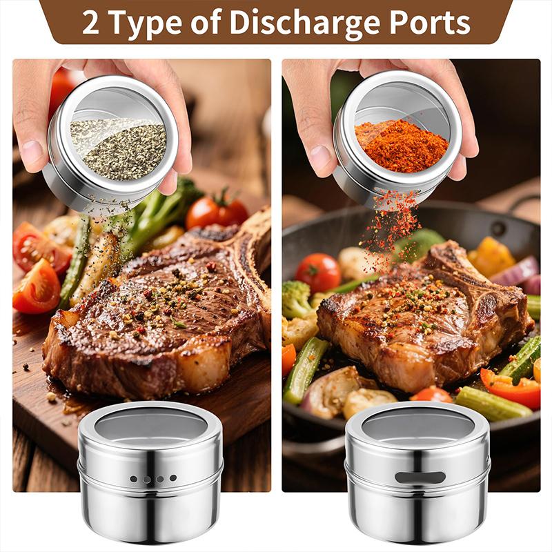 Magnetic Spice Tins Stainless Steel BBQ Spice Container Storage Box with Transparent Lid Kitchen Seasonings Herbs Spices Jars