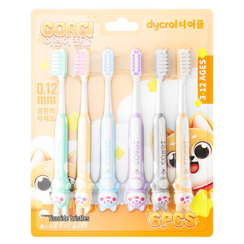 Dai Ke Fluoride Toothbrush Set for Kids 6-12 - Cute Cartoon Design, Soft Bristles, 6-Pack