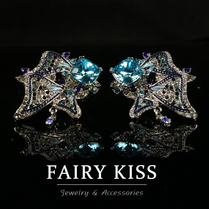 Fairy Sapphire Butterfly Flower Engely Beed with Diamond Sapphire Ear Shot Women's Ear Shot Versatile Casual Earrings