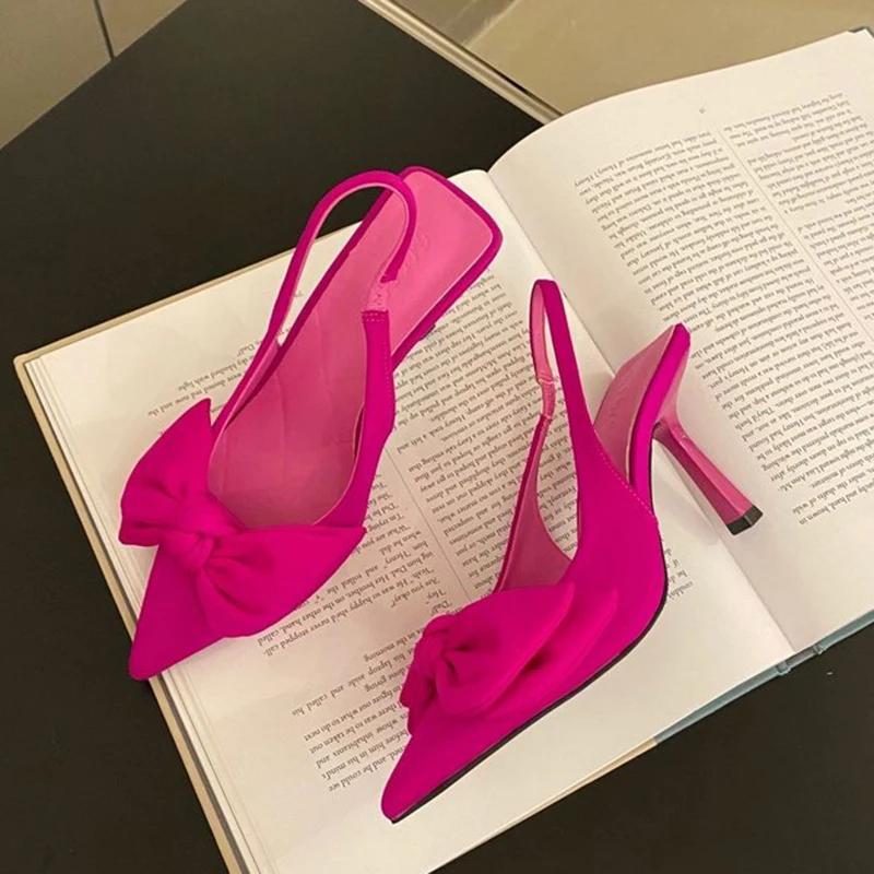 Women Shoes 2026 Summer New Butterfly Knot Women Slingbacks Heels Shoes Sexy Dress Thin Heel Pointed Toe Ladies High Heels
