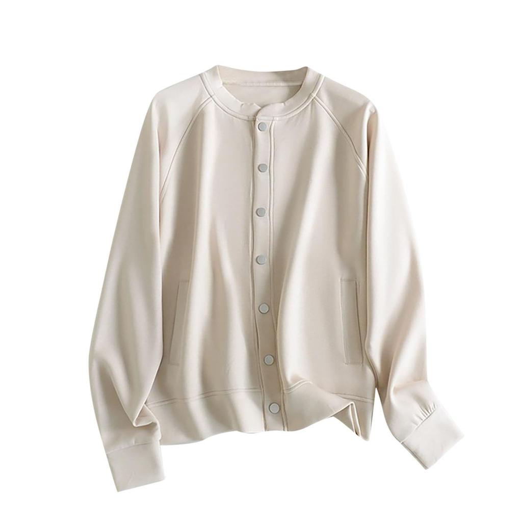 Women's Solid Color Liquid Cotton Loose And Versatile Single Breasted Casual Pocket Hoodie Jacket