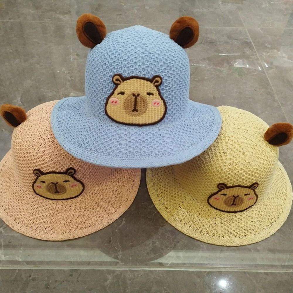 Sweet Cartoon Straw Cups Wide Brim Outdoor Travel Fisherman Cup Gifts Children's Capybara Sun Hat