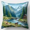 4PCS Seasonal Scenery Pillow Covers, Sofa Cushion Covers, Zipper Closure, Woven Style Lumbar Pillow Cases, for Living Room