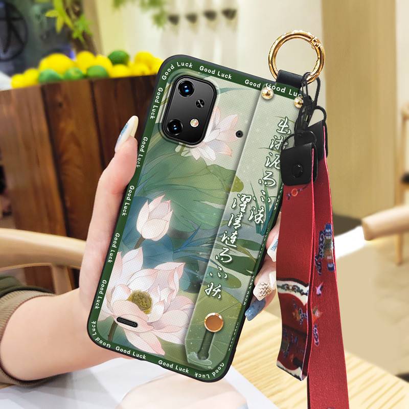 Back Cover Wristband Phone Case For UMIDIGI Bison X20 Shockproof Protective Lanyard Ring Kickstand Anti-dust Silicone