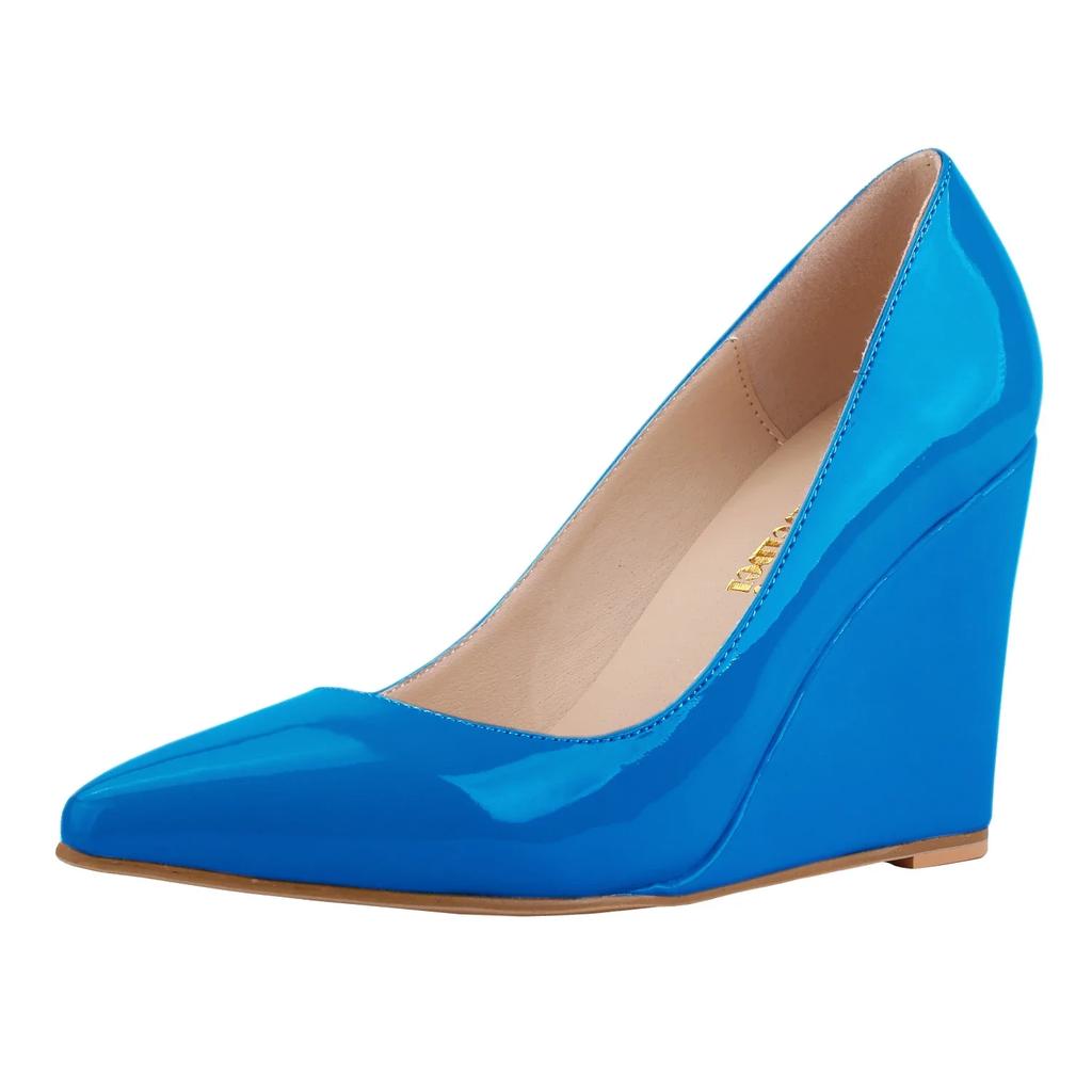 Women Wedges Pumps Sexy Pointed Toe Ship-on Patent Leather High Heels Female Red Black Office Wedding Shoes Summer Autumn Ladies