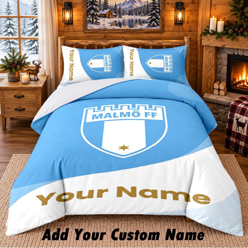 Malmö FF Pattern Bedding 3Pcs Set Custom Name, Bed Sheet And Pillowcases For Home Bedroom