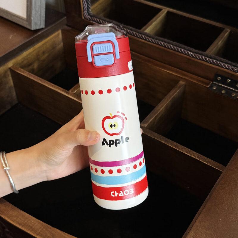 Qiwei Cute Apple 316 Stainless Steel Insulated Straw Water Bottle