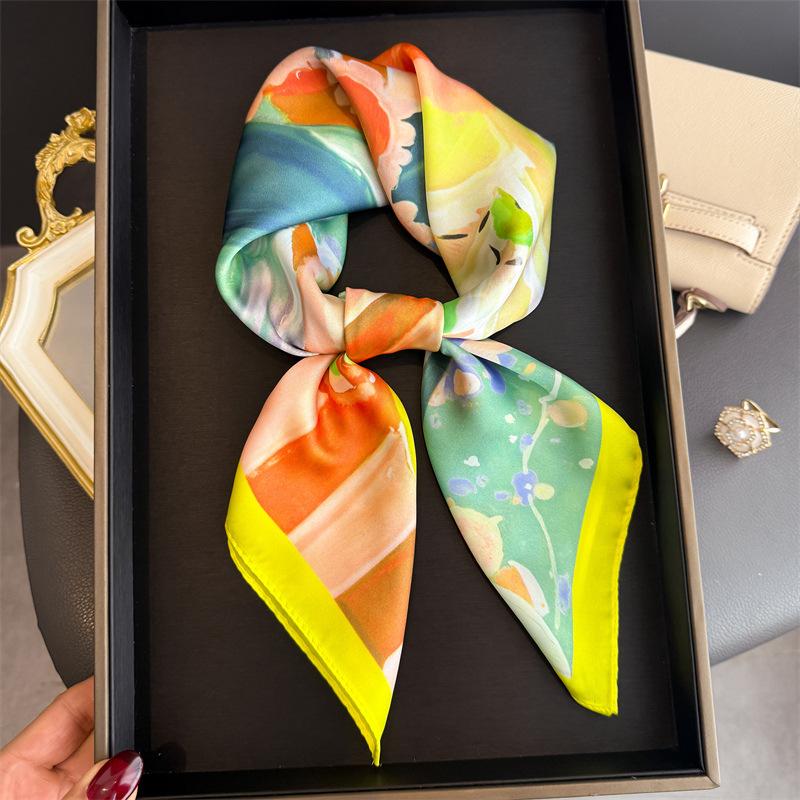 

70cm Fashion Square Silk Scarf for Women Print Neck Shawl Versatile Headwear Clothing Bandana Hijab and Handkerchief Headscarf 70X70 CM